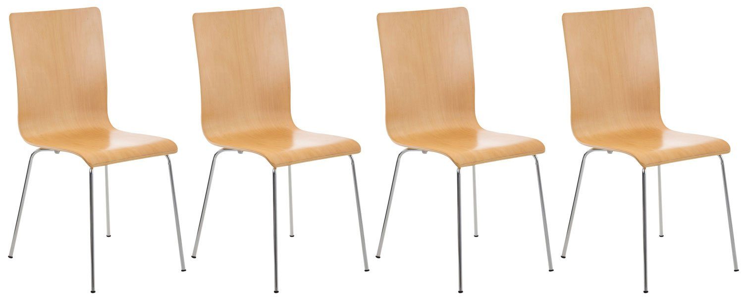 TPFLiving Besucherstuhl Peppo mit ergonomisch geformter Sitzfläche - Konferenzstuhl (Besprechungsstuhl - Warteraumstuhl - Messestuhl, 4 St), Gestell: Metall chrom - Sitzfläche: Holz Natura