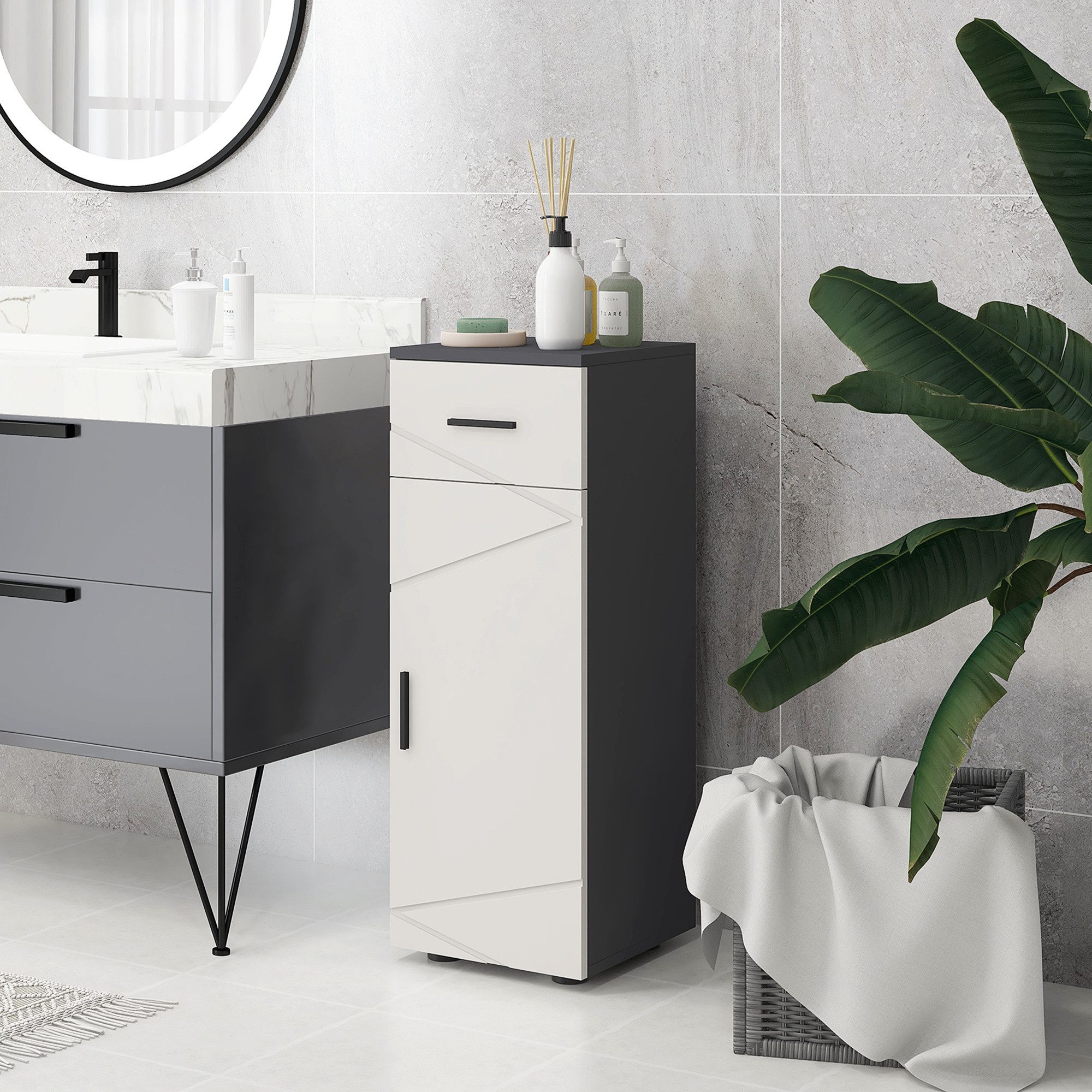 Badkommode Badezimmerschrank mit Schublade, Verstellbar Ablagen