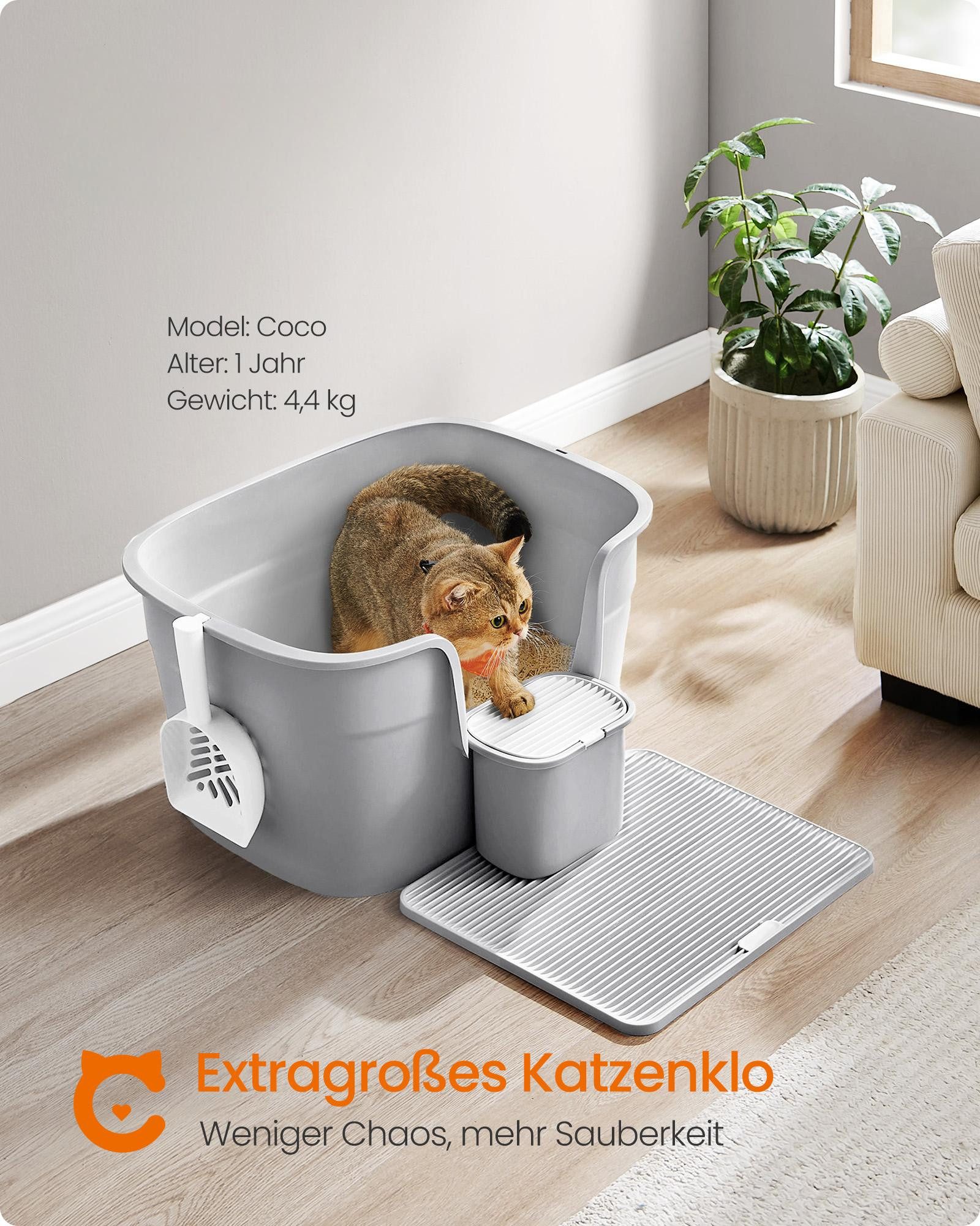 FEANDREA Katzentoilette, für große Katzen, mit hohen Seitenwänden, Schaufel