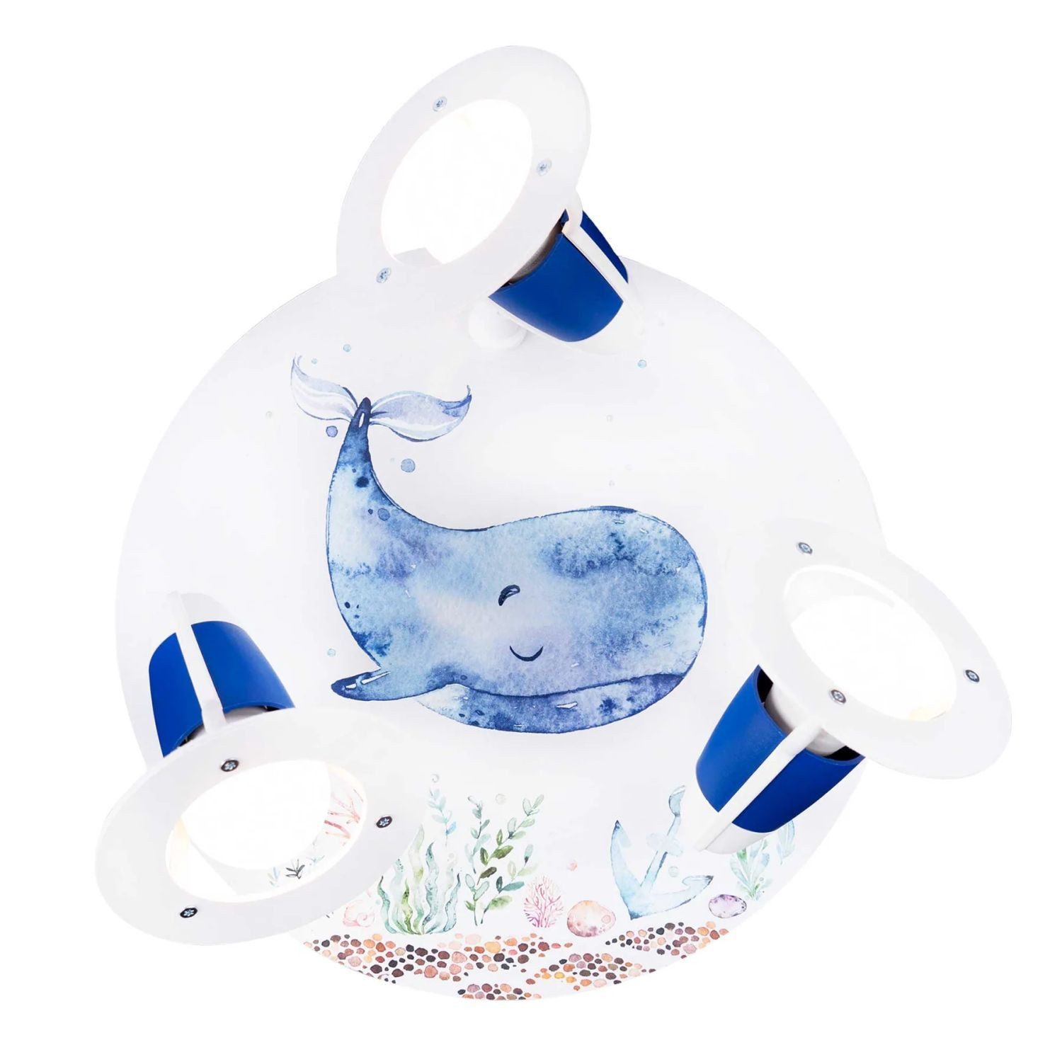 Licht-Erlebnisse Deckenstrahler NELE, ohne Leuchtmittel, Holz B: 29 cm Weiß Blau E14 3-flammig Wal Kinderzimmer