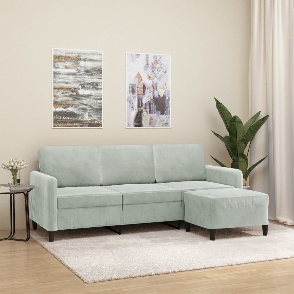 vidaXL Sofa 3-Sitzer-Sofa mit Hocker Hellgrau 180 cm Samt