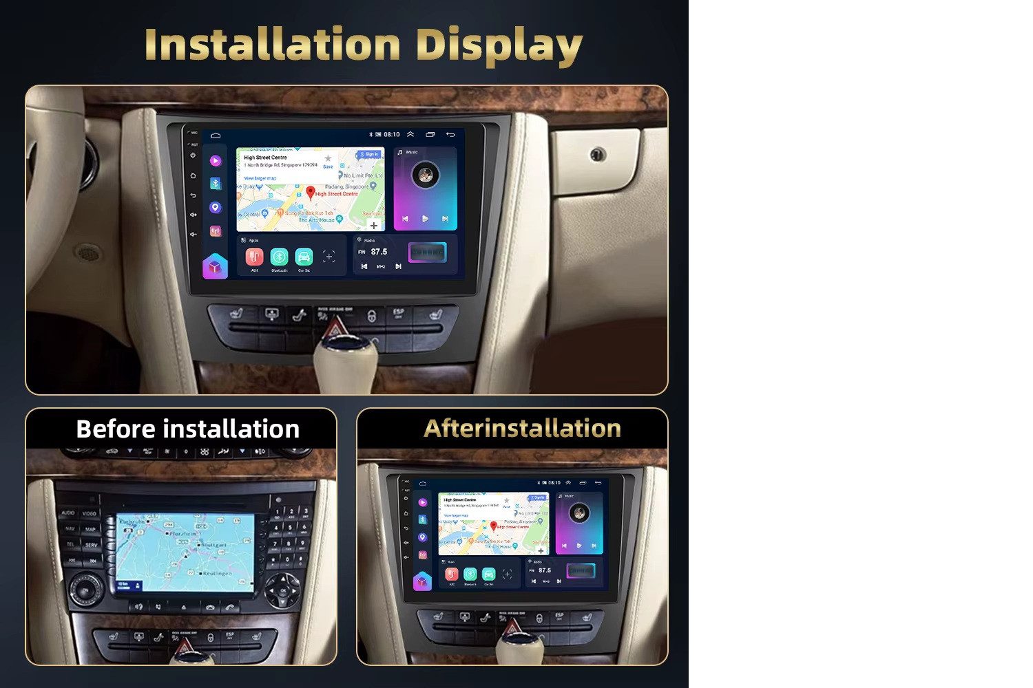 GABITECH Carplay Android radio GPS NAVI für Mercedes Benz W211 CLS W219 W463 Einbau-Navigationsgerät (EUROPA, FM / AM-Radio RDS DAB+ Optional Drahtlos Carplay und Android Auto)