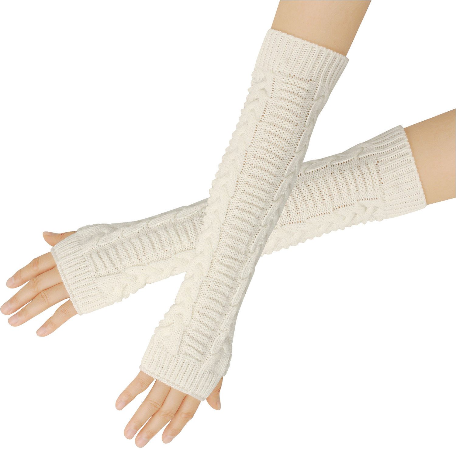Refttenw Strickhandschuhe Lange Armstulpen Fingerlose Перчатки Winter Warme Damen Gestrickte Armstulpen