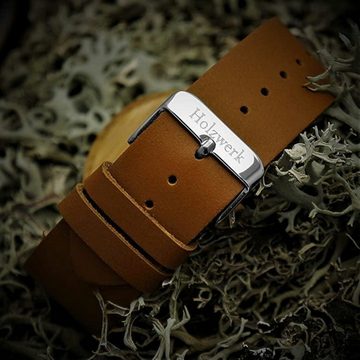 Holzwerk Quarzuhr EIFEL Damen und Herren Leder & Holz Armband Uhr in braun & grün