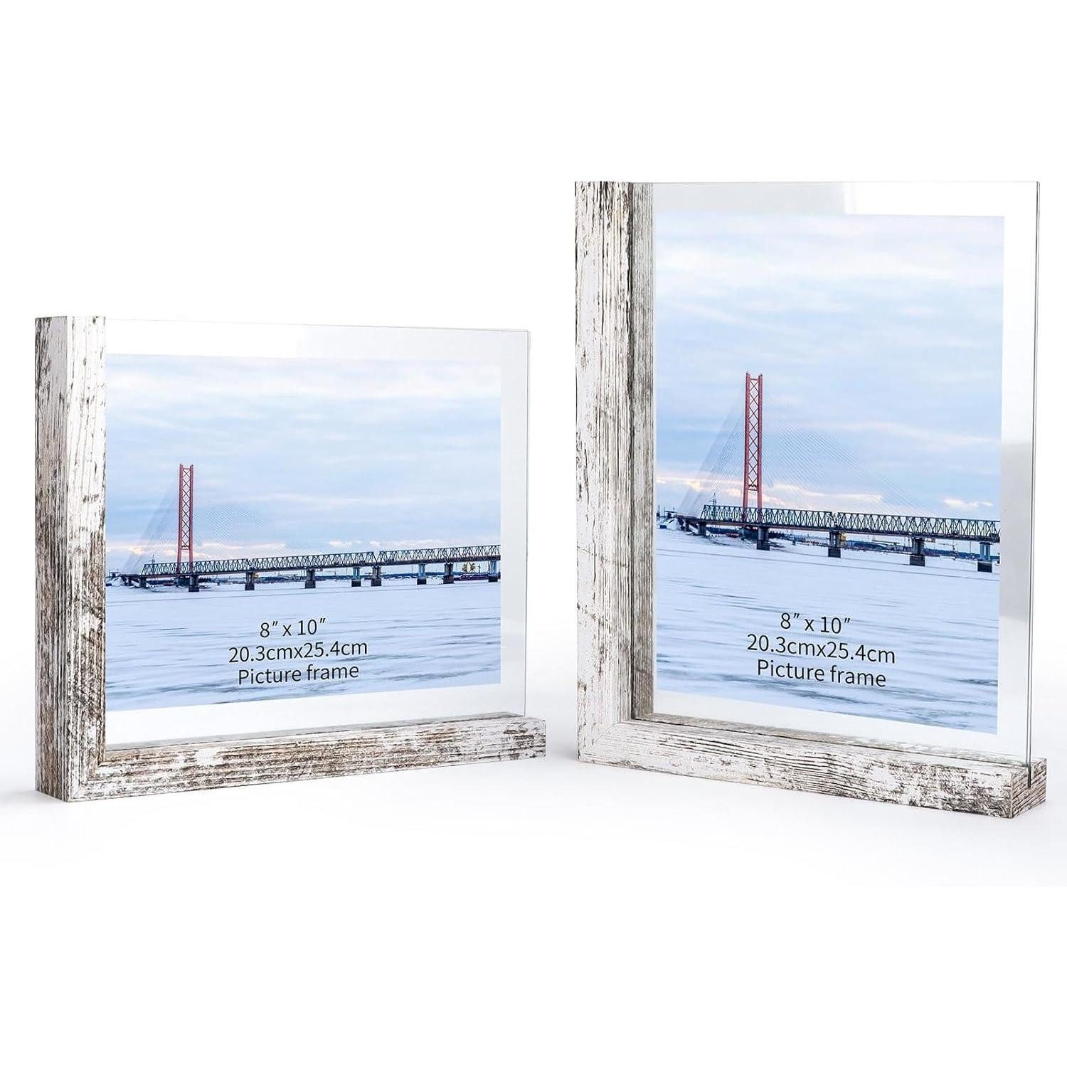 LuxusKollektion Einzelrahmen Bilderrahmen 2er Set Glas doppelseitig MDF Vintage-Weiß 20x25 cm