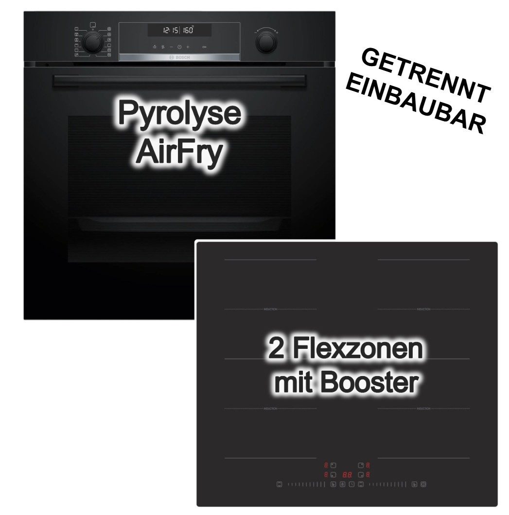 BOSCH Backofen-Set Bosch Backofen Pyrolyse AirFry + PKM Induktionskochfeld Booster Flex, mit Nein, Pyrolyse-Selbstreinigung Hydrolyse