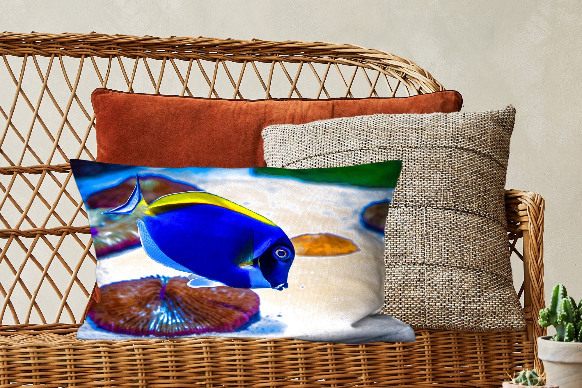 MuchoWow Dekokissen Fische - Schlafzimmer Tropisch Zierkissen, mit Bodengrund, Dekoration, Dekokissen Füllung, Wohzimmer 