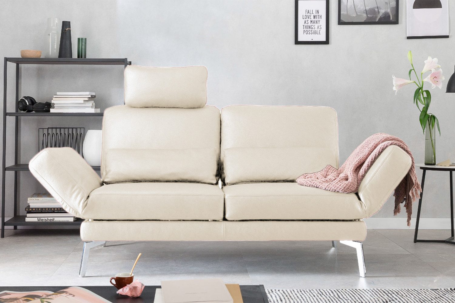KAWOLA 2-Sitzer HURRICANE, Sofa Couch Relaxfunktion Leder verschiedene Farben 170x93 cm