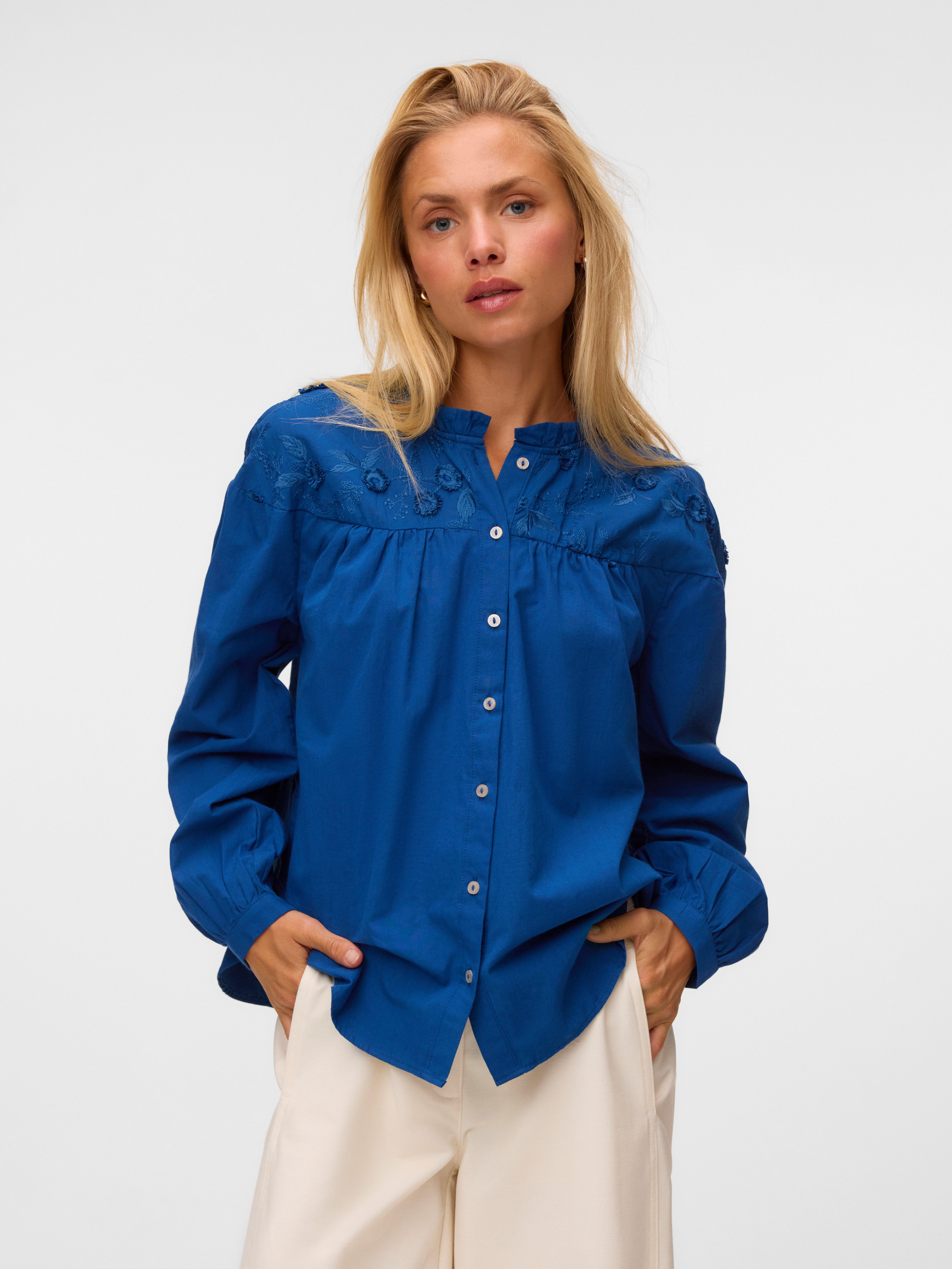 Vero Moda Langarmbluse VMTUESDAY L/S DETAIL TOP WVN Baumwolle