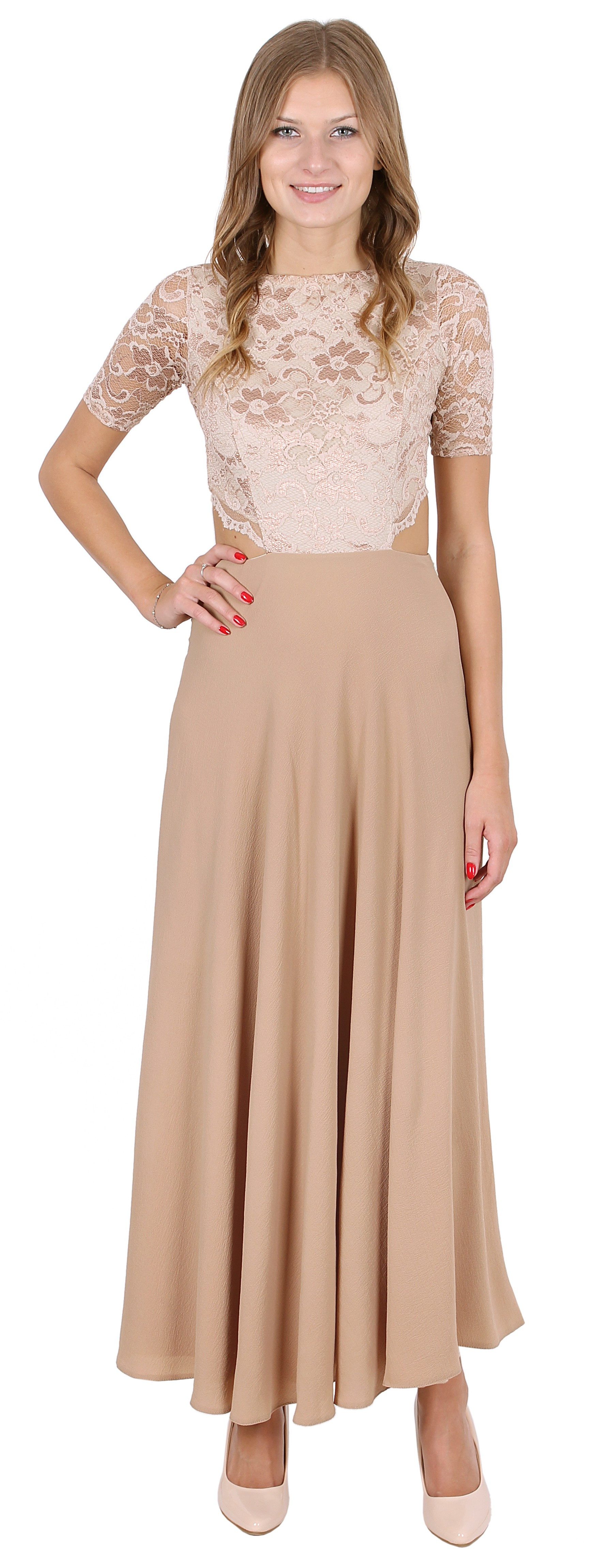 Maxikleid John Zack Elegantes Maxikleid, dunkelbeige XL