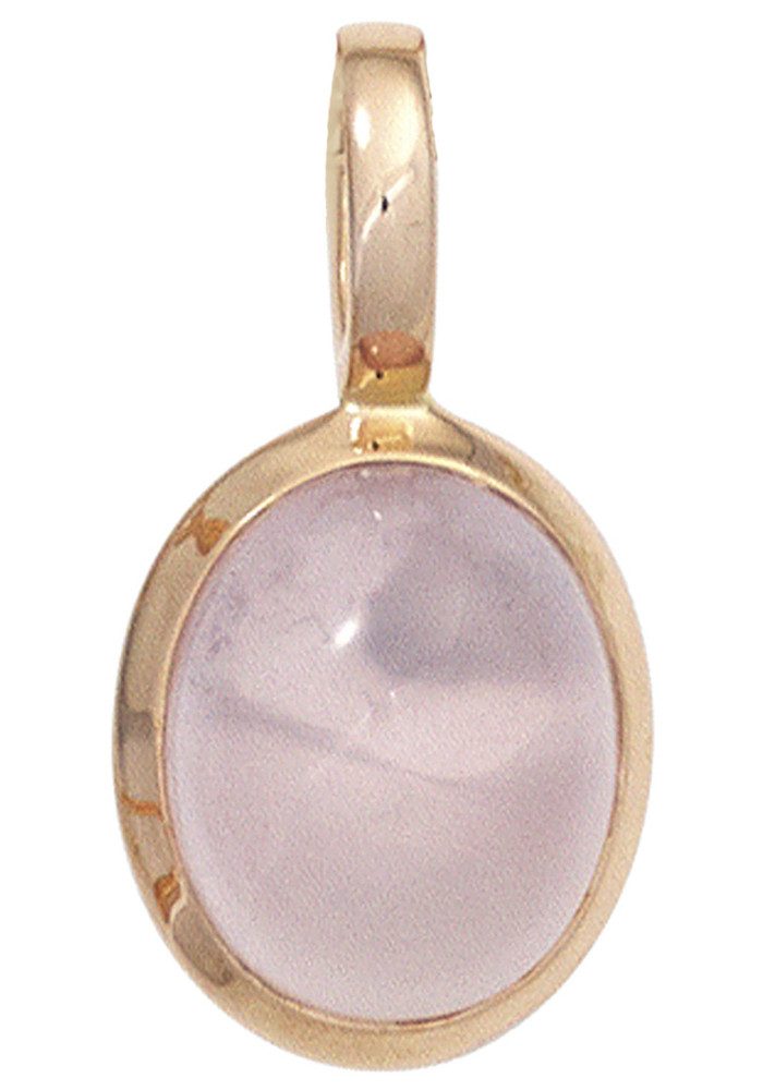 JOBO Kettenanhänger Anhänger Roségoldanhänger oval, 585 Roségold mit Rosenquarz