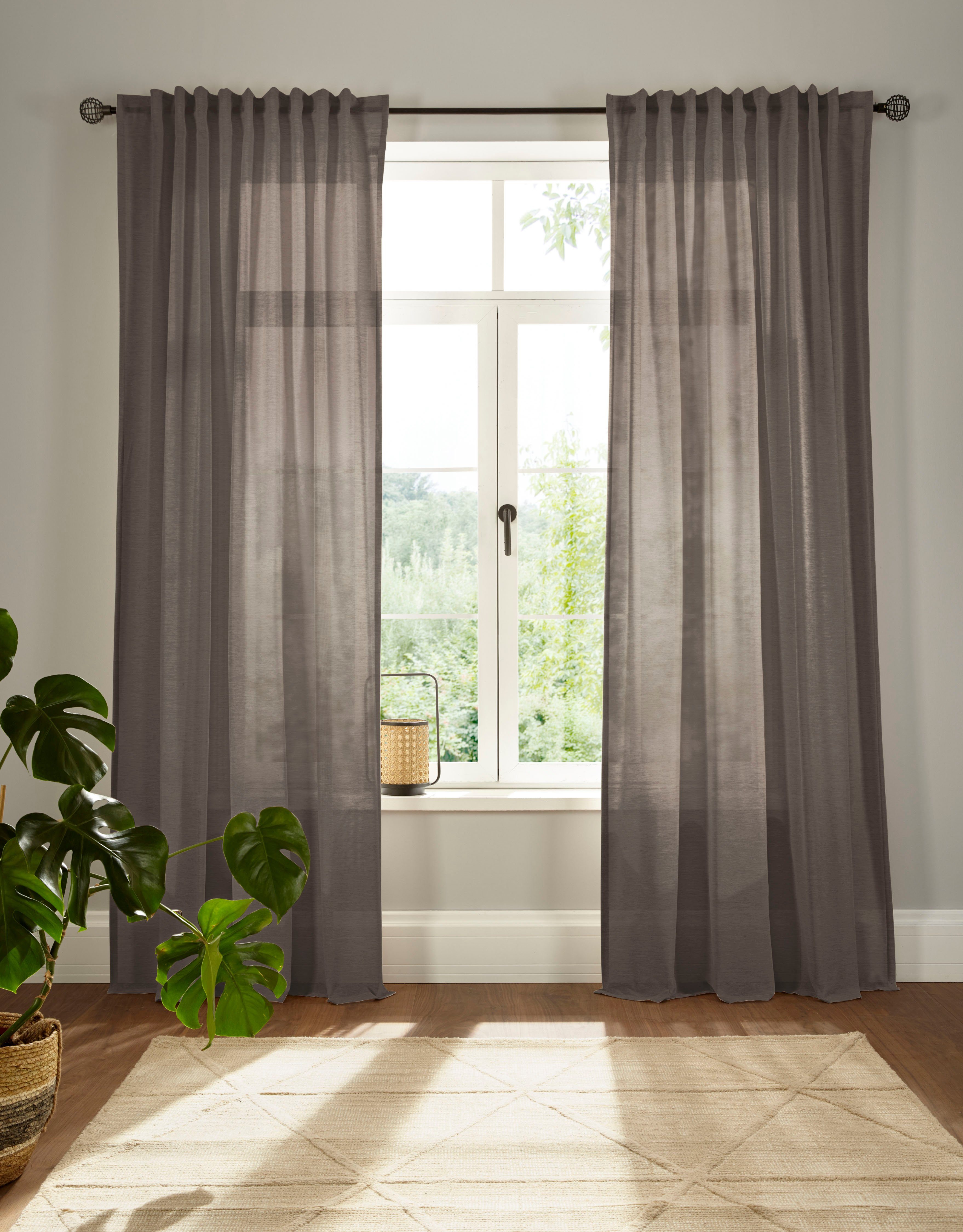OTTO home Vorhang Elby 2 (1 St), Multifunktionsband, halbtransparent, Jacquard, basic, transparent, monochrom, bis 295 cm Länge
