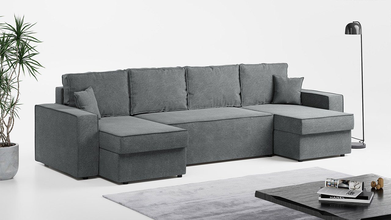 MKS MÖBEL Ecksofa DENVER U, U - Form Couch mit Schlaffunktion - Bettsofa, Polstersofa | Ecksofas