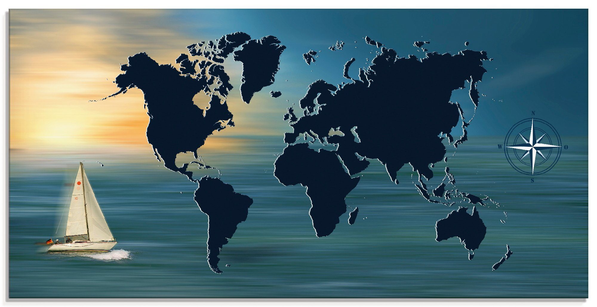 Artland Glasbild Weltumsegelung mit Weltkarte, Landkarten (1 St), in verschiedenen Größen