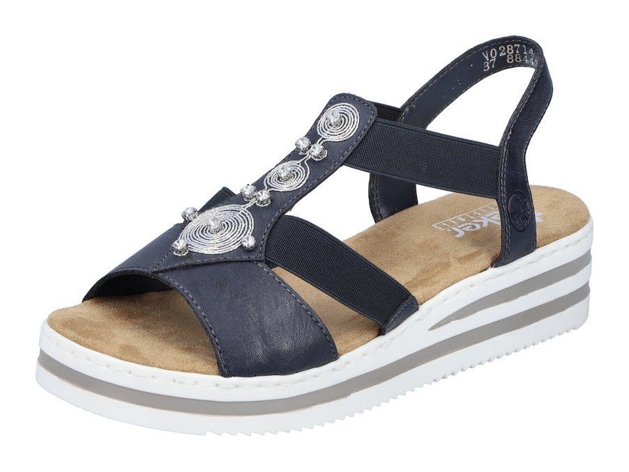 Rieker Riemchensandale, Sommerschuh, Sandalette, Keilabsatz, mit gestreifter Sohle