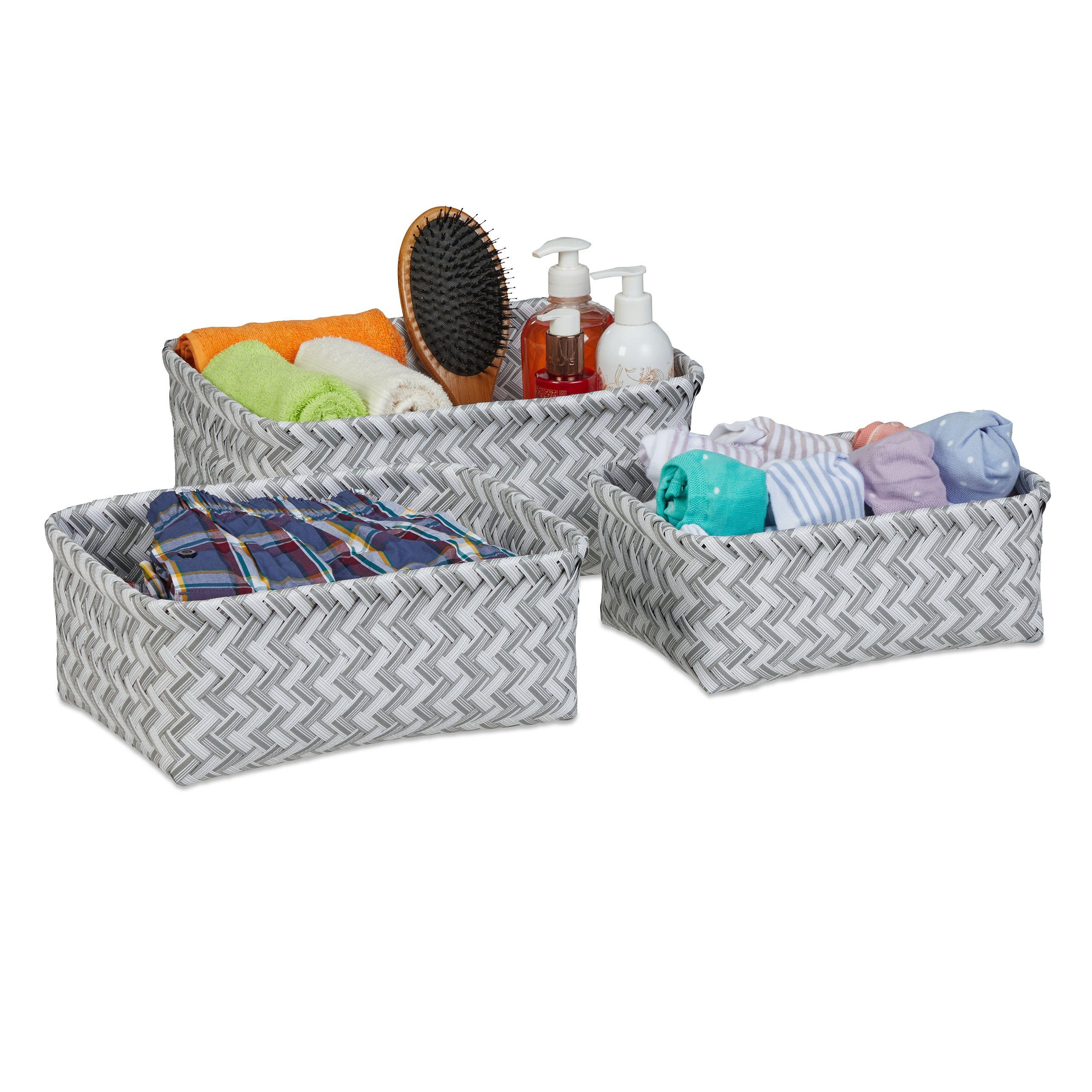 relaxdays Aufbewahrungskorb geflochten 3er Set, Weiss-grau günstig online kaufen