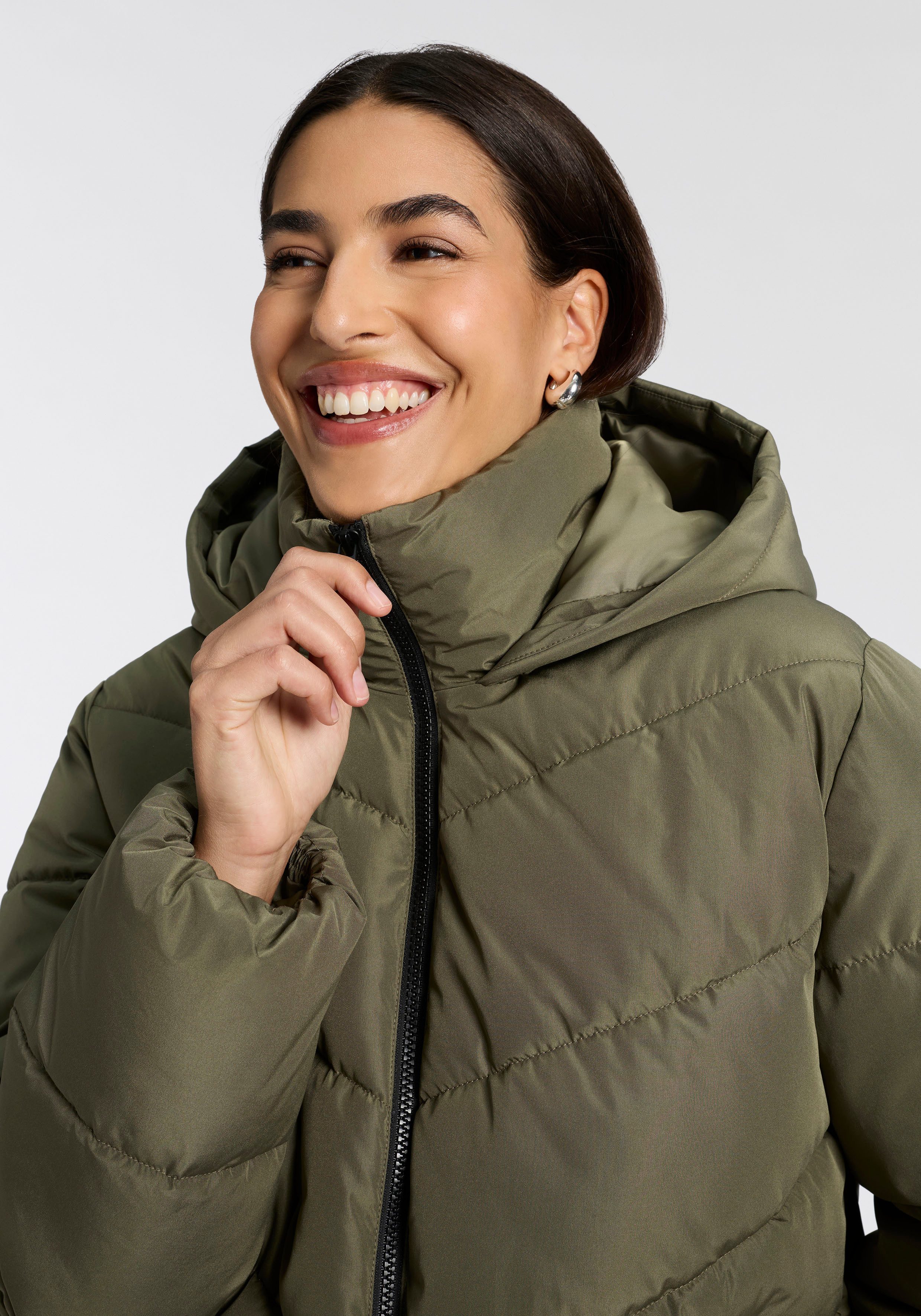 ONLY Steppjacke ONLCLARISA PUFFER HOOD JACKET CS OTW Kunstfaser, Steppware, Kapuze, elastische Bündchen
