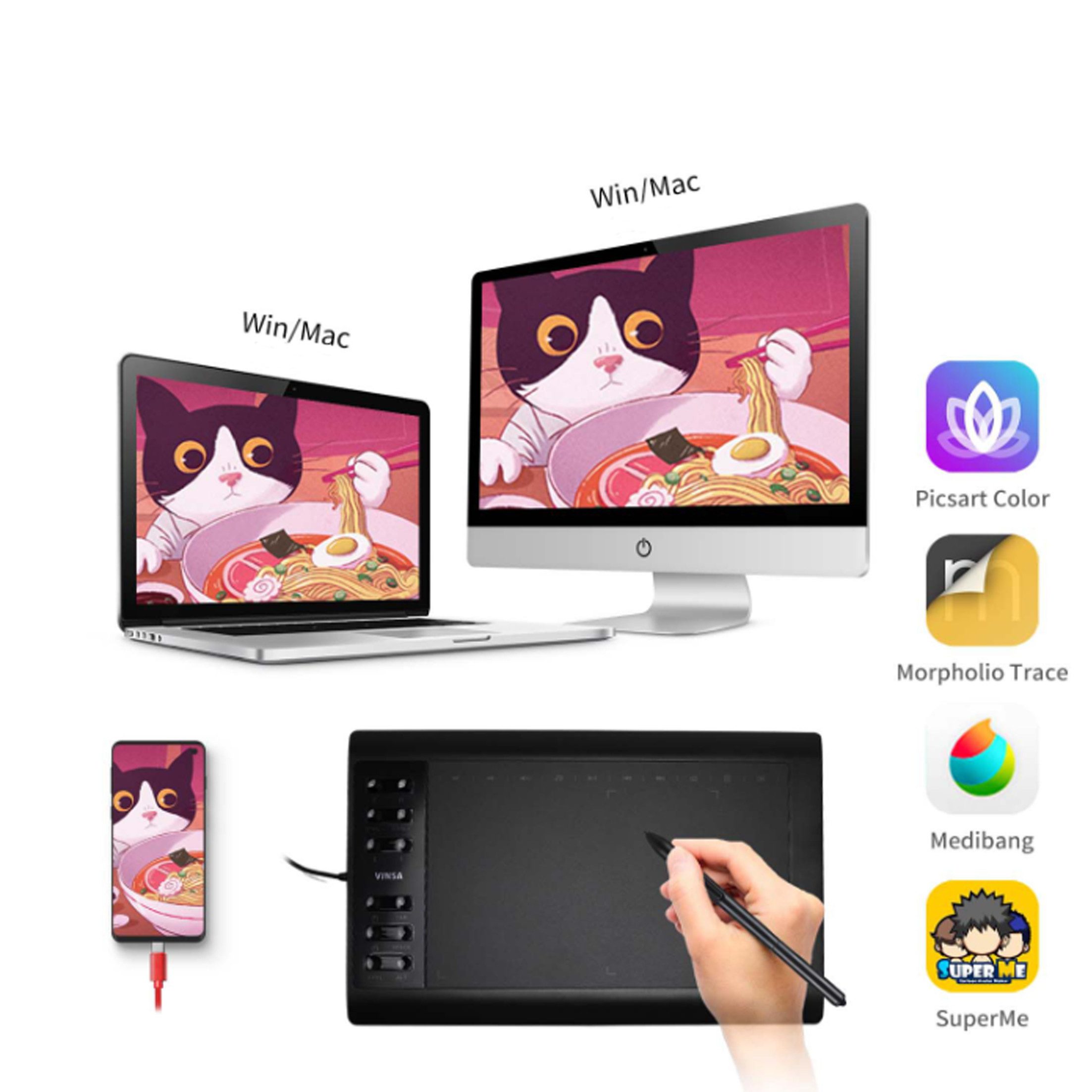 KINSI Digitales Grafiktablett mit Stift,Grafisches Handzeichenbrett Grafiktablett (für Zeichnen,Lernen & Arbeiten,präzises digitales Skizzieren)
