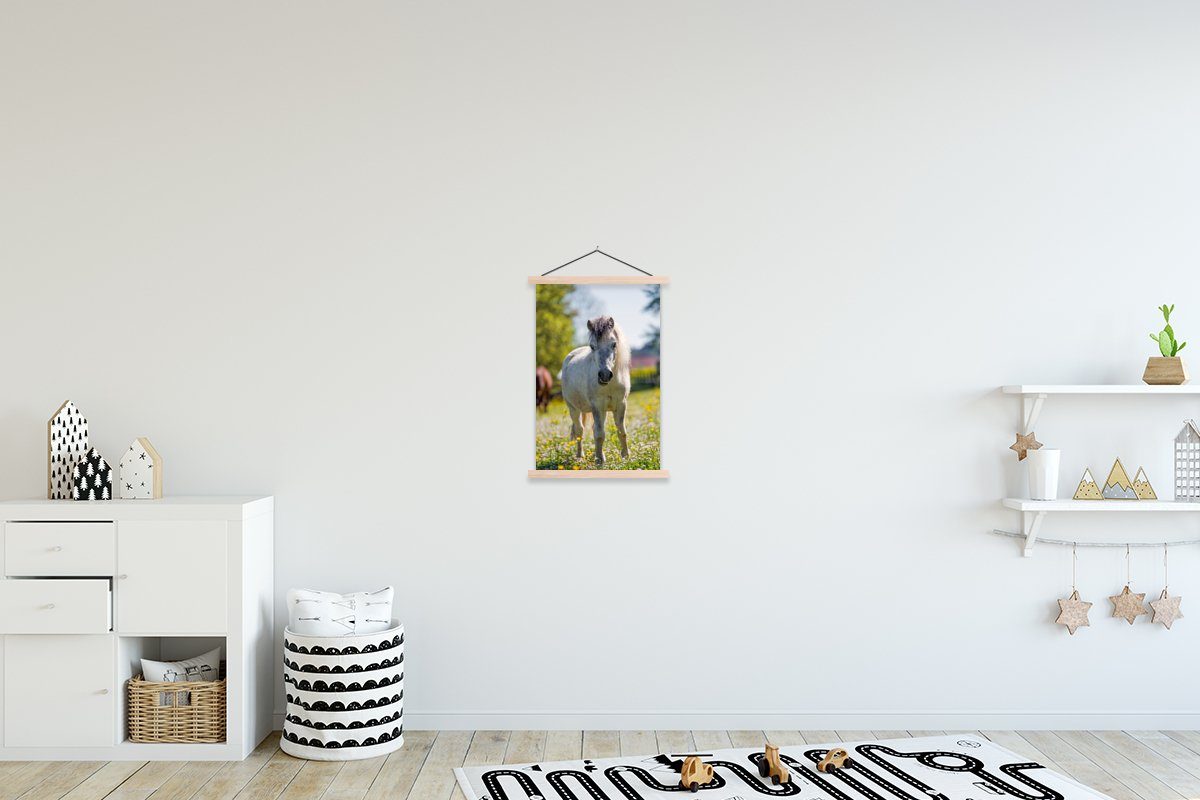 MuchoWow Poster Pferd - Blumen - Licht, (1 St), Posterleiste, Textilposter für Wohnzimmer, Bilderleiste, Magnetisch