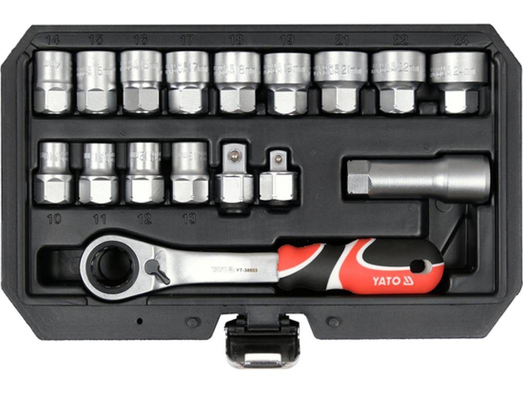 Yato Steckschlüssel Durchsteck-Steckschlüsselsatz Spline 17-tlg. 3/8" 1/2" Ratsche (17 St)
