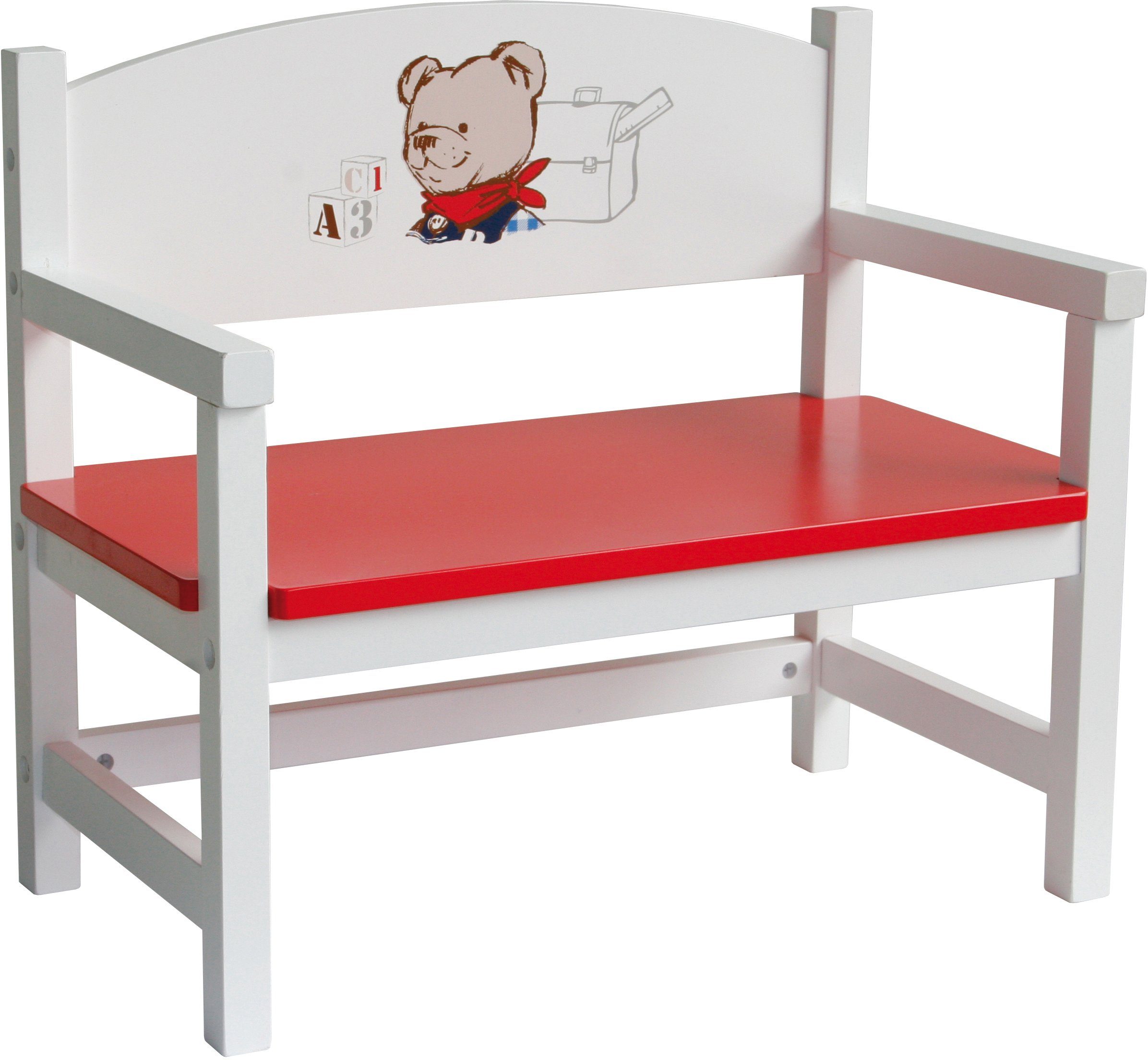 roba® Puppenmöbel Puppenbank Teddy College, Die Maße der Puppenbank  betragen H x B x T: 36 x 40 x 22