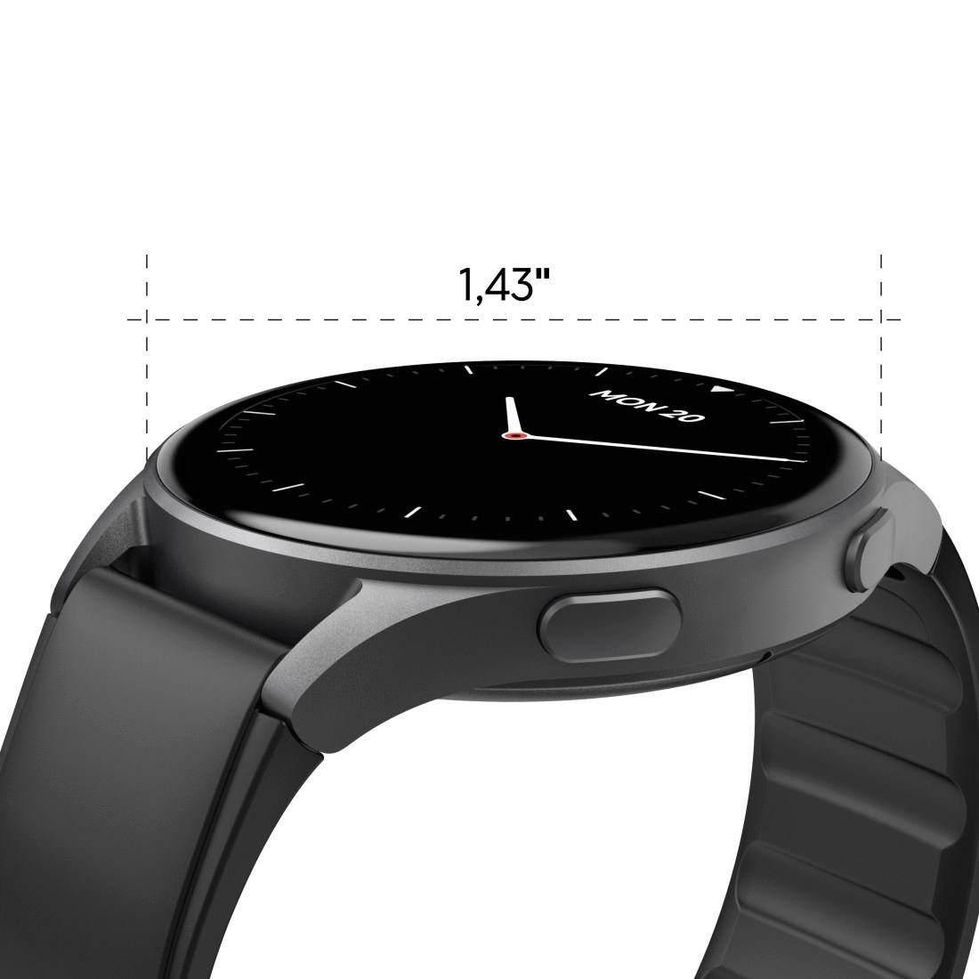 Hama Smartwatch 8900 (Telefonfunktion, GPS, wasserdicht IP68, Herzfrequenz) Smartwatch (3,63 cm/1,43 Zoll) grau|schwarz