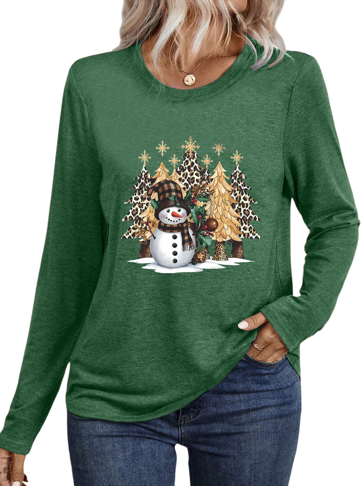 PYLIKE Print-Shirt Damen Langarm mit Weihnachten Druck bequemes Rundhalsshi günstig online kaufen