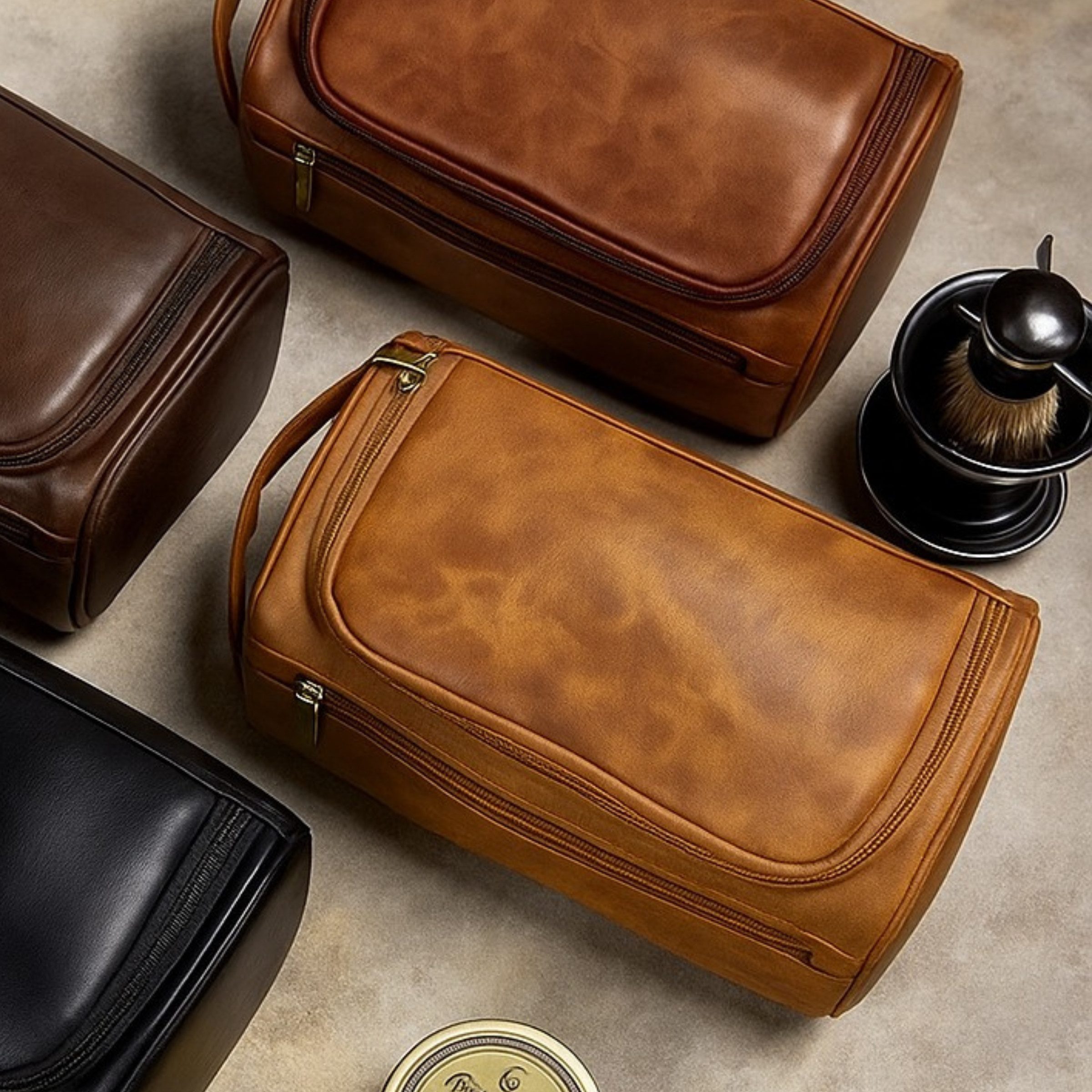 Renna Leather Kulturbeutel Kulturbeutel Leder Kosmetiktasche mit 2 Fächern für Reise