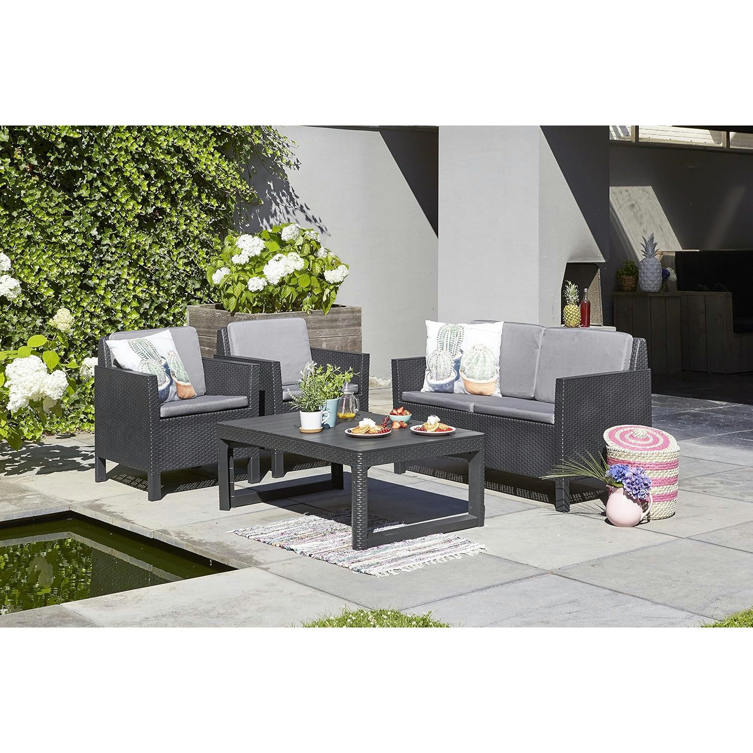 Allibert Gartenlounge-Set Chicago, Polyrattan, (Sapr-Set), 1 Tisch, 1 x 2-Sitzer-Sofa, 2 x Sessel