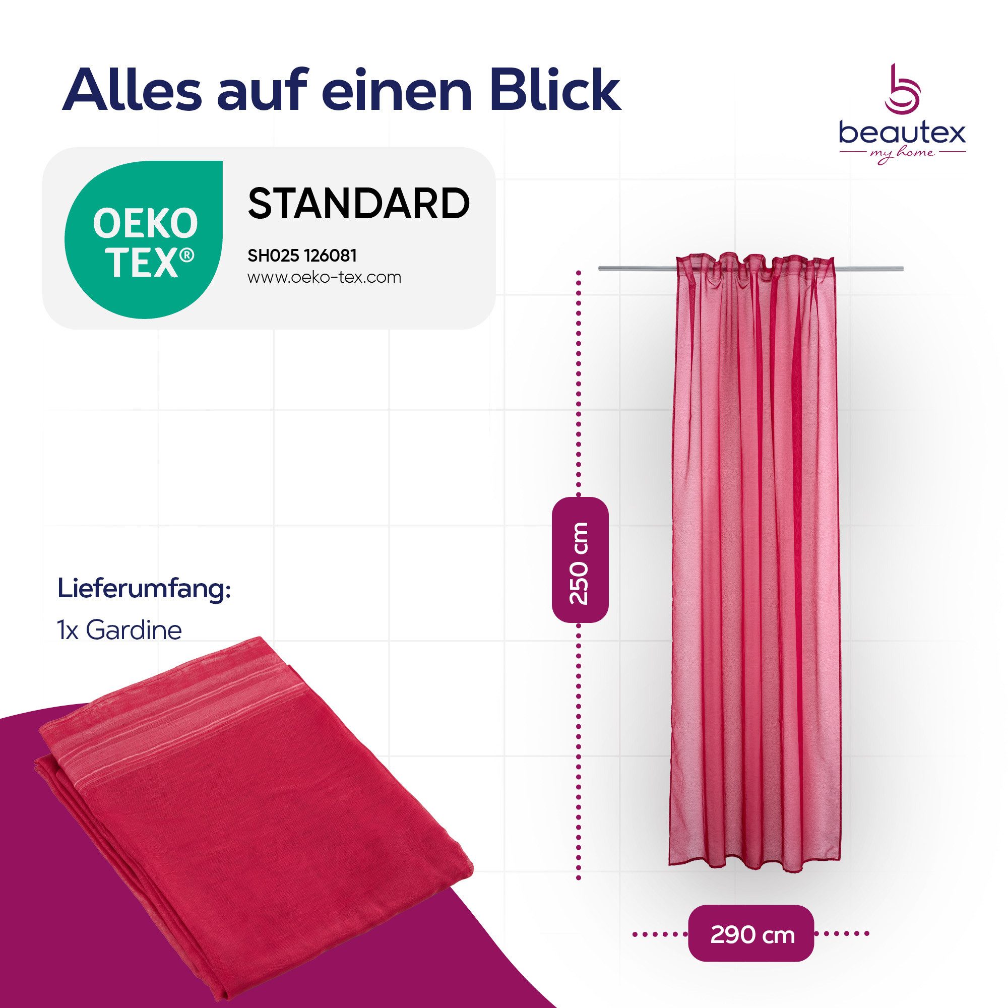 Beautex Gardine transparent Dolly, wählbar mit Kräusel- und Ösen- Aufhängung (1 St), Kräuselband, transparent