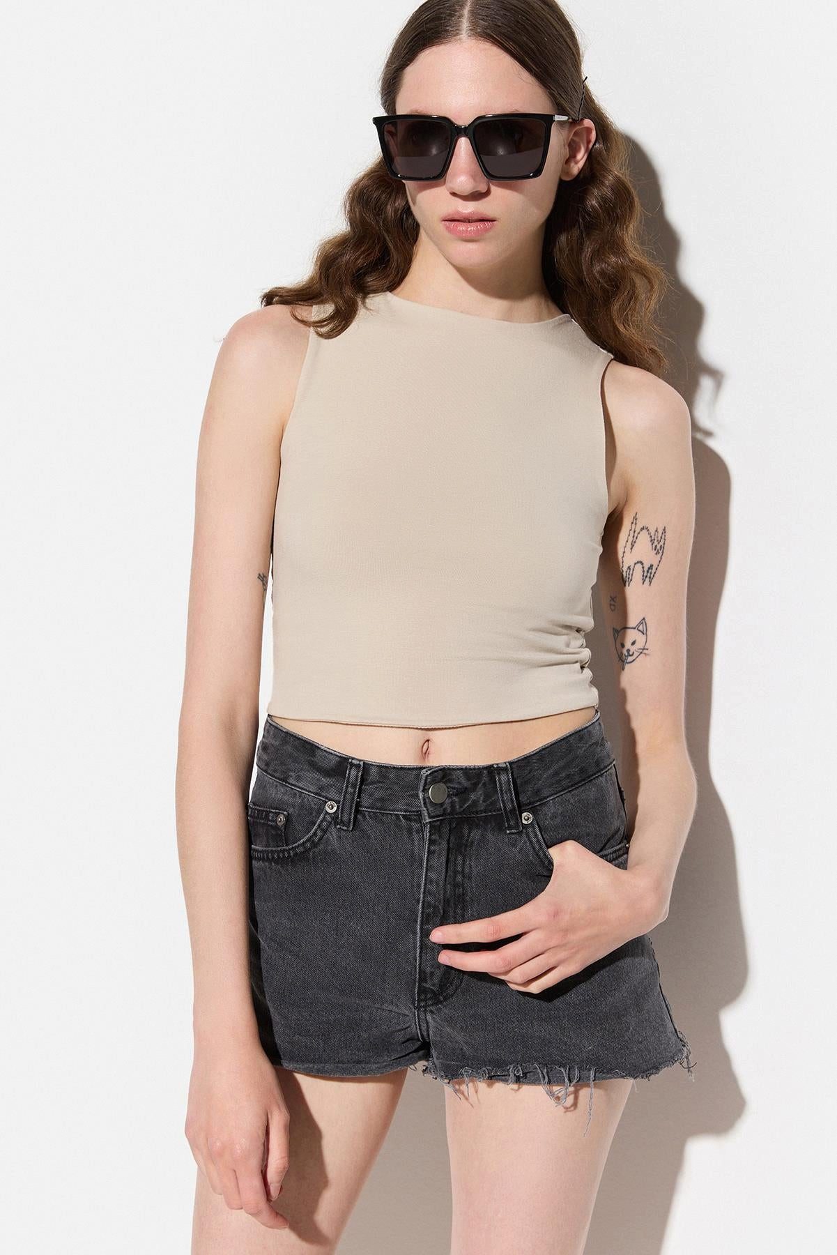 Blusentop Kurzärmelige Crop-Bluse