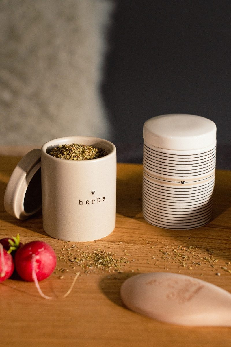 Bastion Collections Geschirr-Set Vorratsdose klein 2er Set - HERBS/STREIFEN - titan/weiß