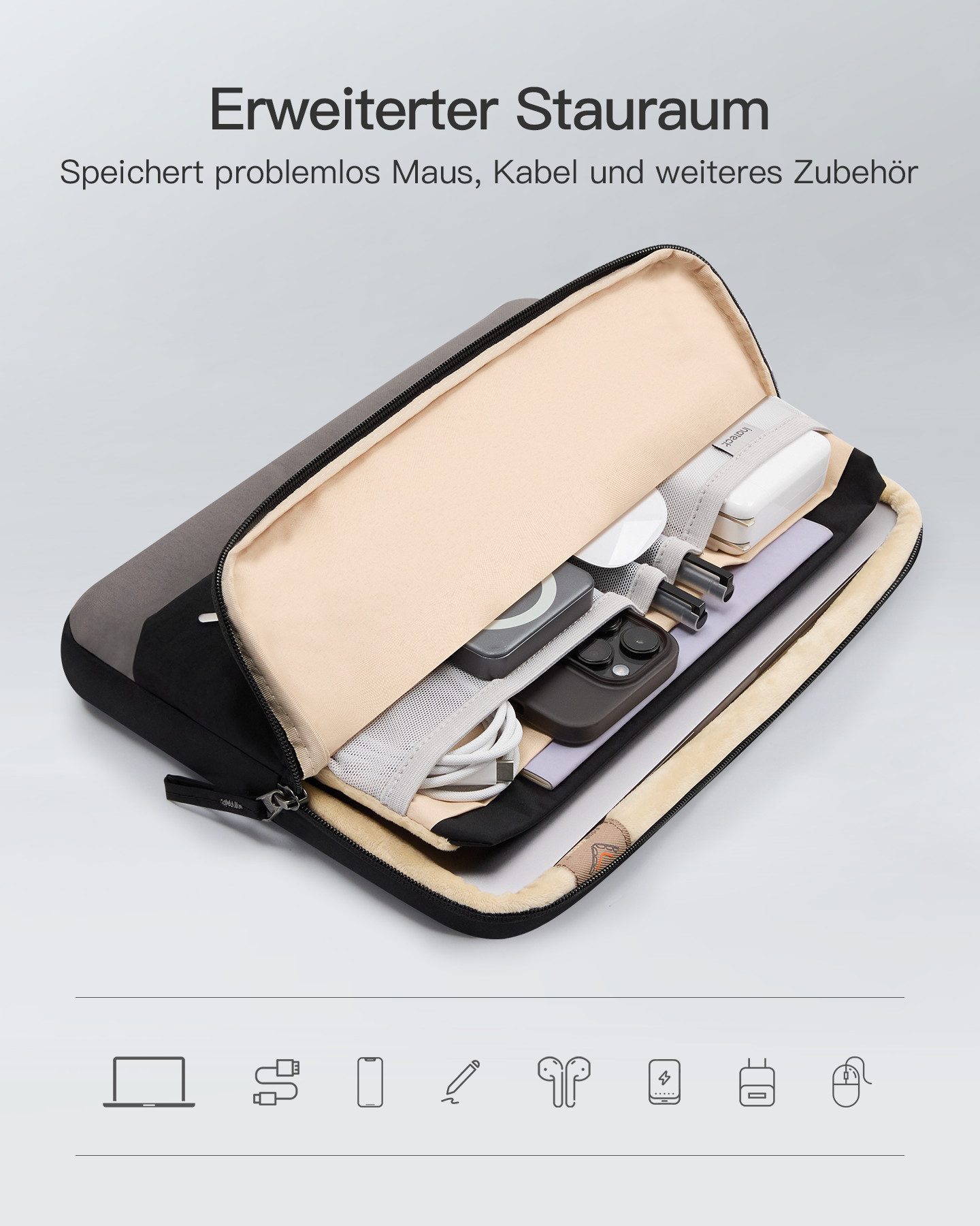 Inateck Laptop-Hülle 360° Schutz Großvolumen, für 13-14 Zoll Laptops MacBook Air Pro Neo – Bild 4 von 5