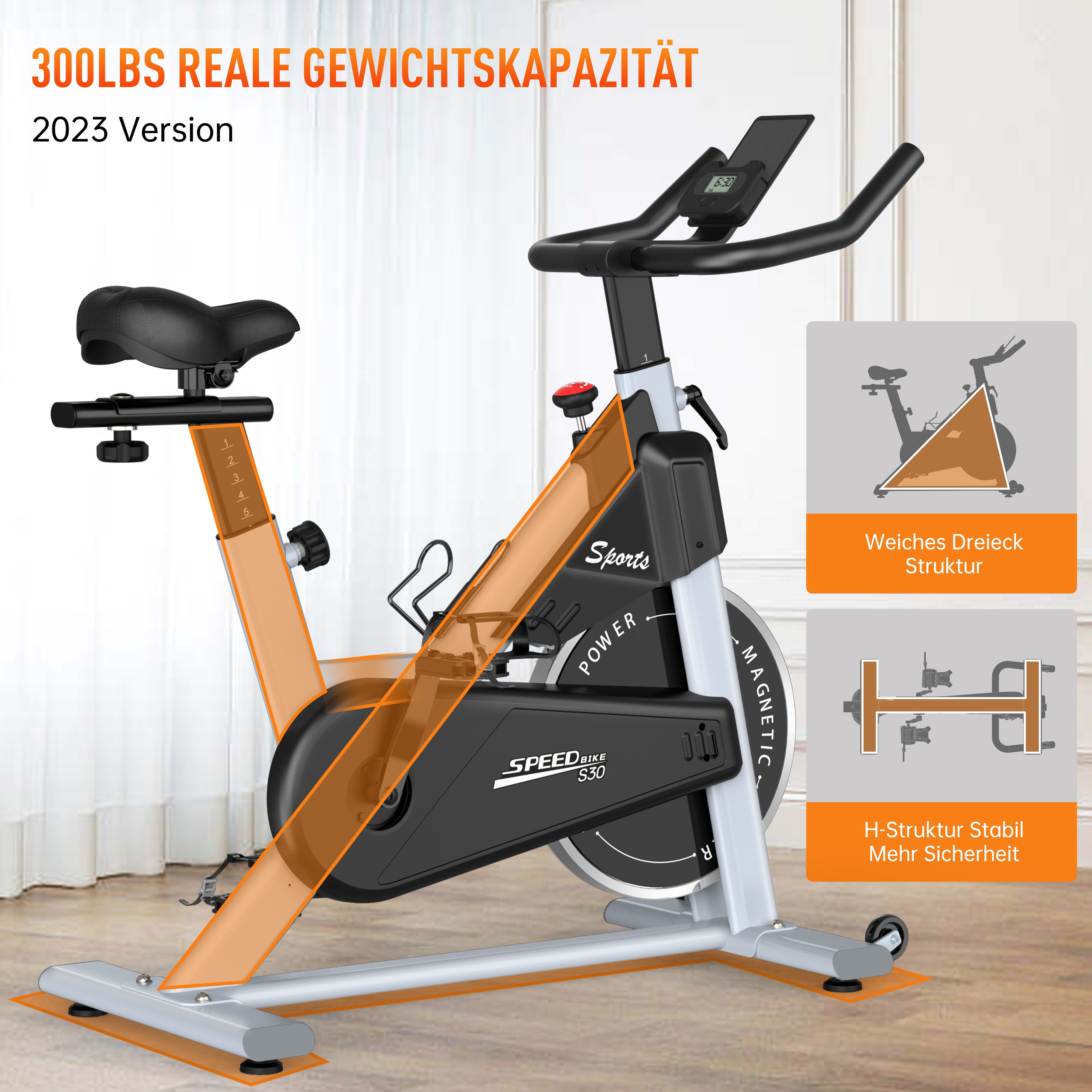 PASYOU Speedbike PASYOU Magnetisches Trainingsrad für zu Hause-Belastbarkeit 150 kg, Magnetischer Widerstand, LCD Monitor mit RPM, IPad-Halterung