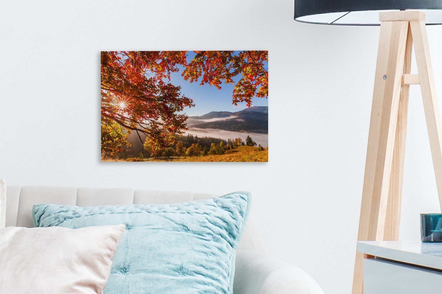 OneMillionCanvasses® Leinwandbild Herbst - Baum - Licht, Fotodruck (1 St), Leinwand Bilder Klein, Wand Dekoration Aesthetic 30x20 cm – Bild 3 von 5