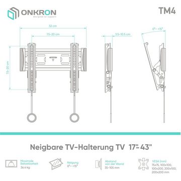 ONKRON TV Wandhalterung 17'' - 43'' Zoll Wand Halterung neigbar 15° TV-Wandhalterung, (bis 43,00 Zoll, TV Wandhalterung neigbar, TV Wandhalterung neigbar, bis zu 36,4 kg Last, VESA 75x75-200x200 mm, schlankes Profil)