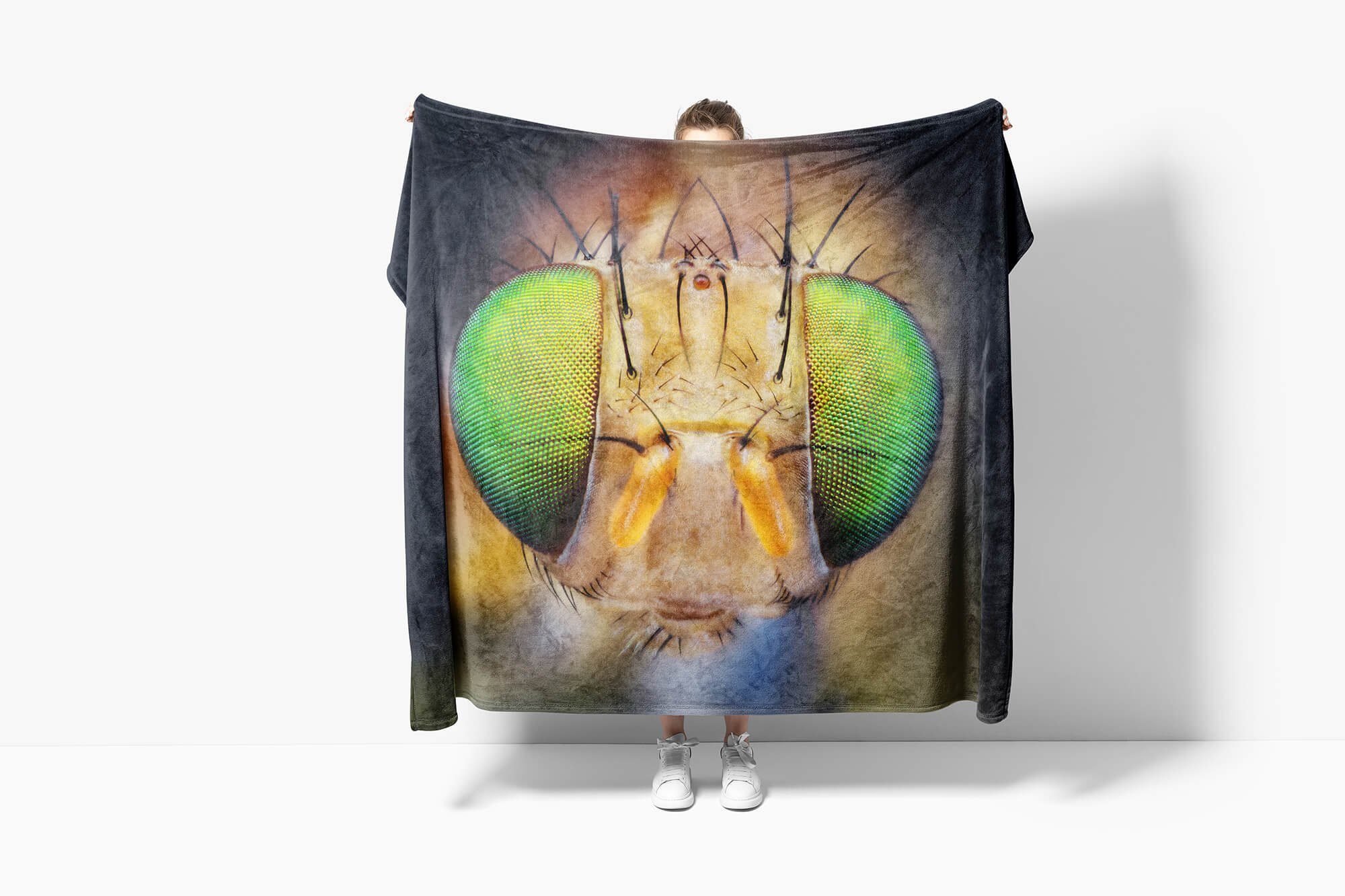 Sinus Art Handtücher Tiermotiv Makro, Baumwolle-Polyester-Mix Handtuch Handtuch Fliegenaugen (1-St), Strandhandtuch mit Kuscheldecke Saunatuch