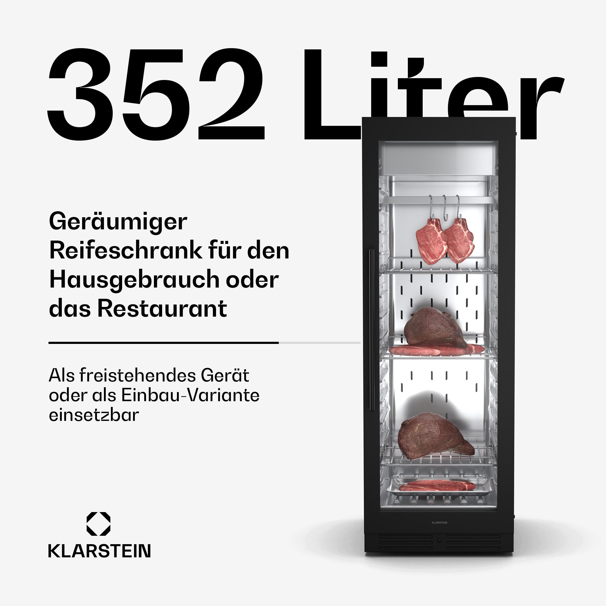 Klarstein Reifeschrank Steakhouse 352, 352 l, Elektrische Fleischkühlschrank LED Touch Kühlen 352 L