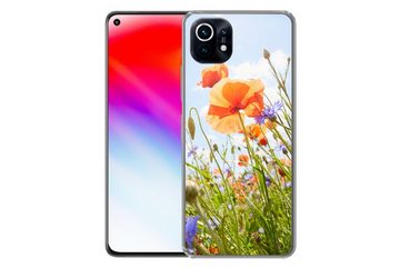 MuchoWow Handyhülle Blumen - Mohn - Frühling - Natur - Rot - Blau, Phone Case, Handyhülle Xiaomi Mi 11, Silikon, Schutzhülle