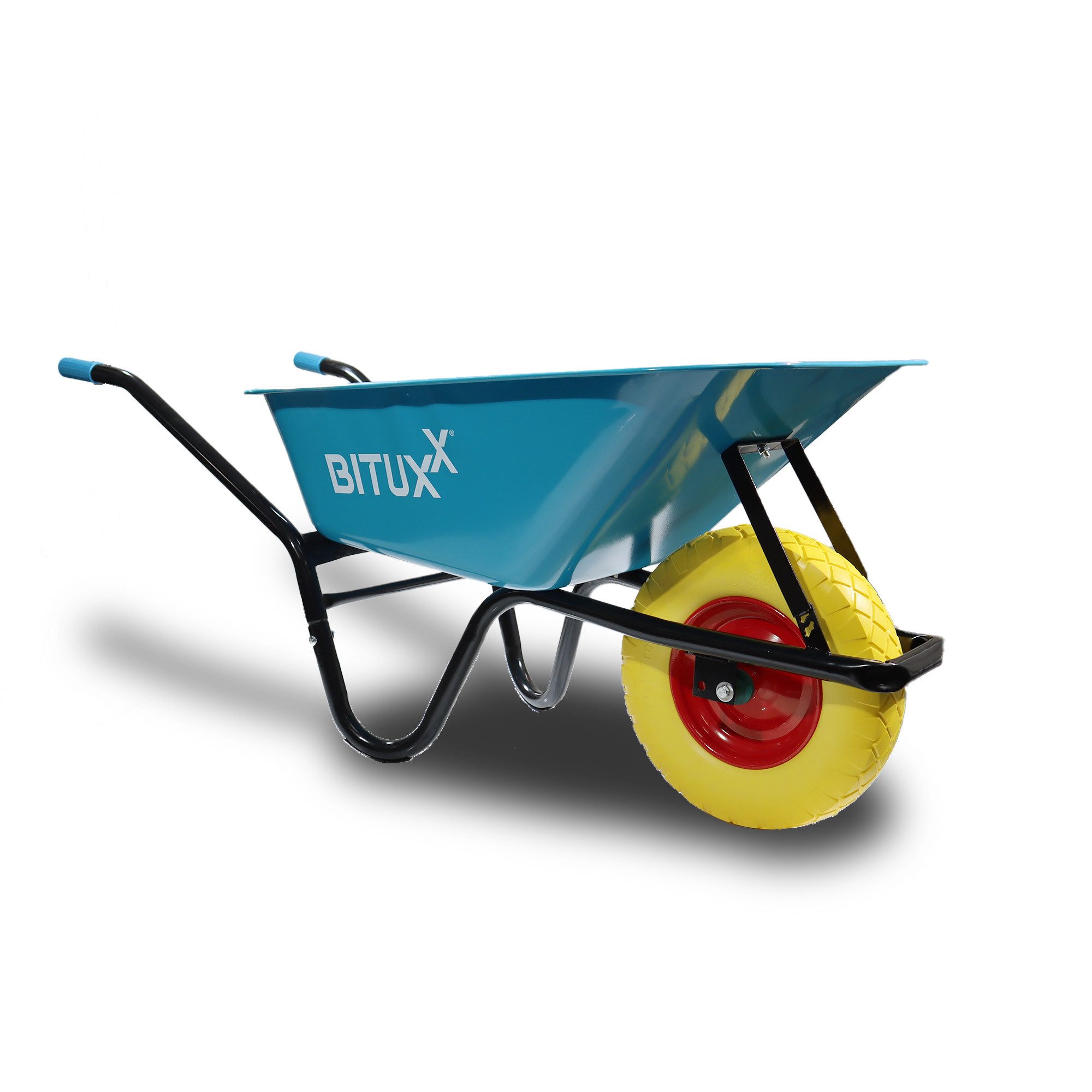 Bituxx Schubkarre Schwarz Mulde Blau mit PU Rad Gelb, (MS-19707)