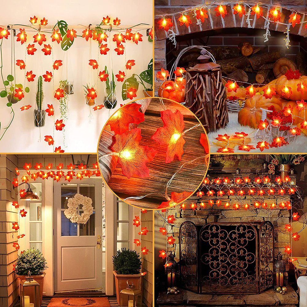 Ahornblatt, Party, batterie, Deko Wasserdicht, Herbst LED-Lichterkette Thanksgiving für Halloween Rosnek