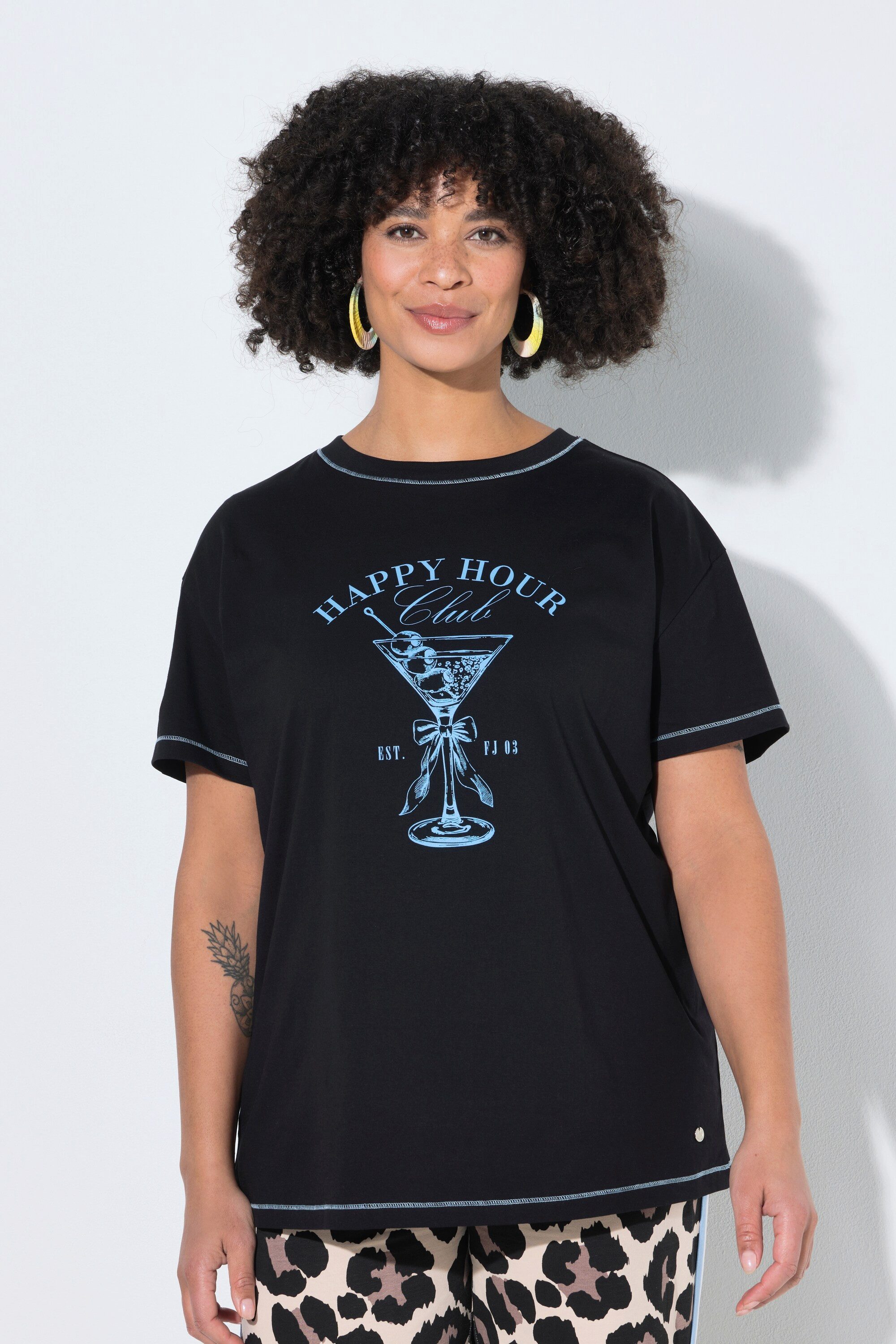 Angel of Style T-Shirt T-Shirt Boxy Fit Cocktail-Motiv Halbarm günstig online kaufen