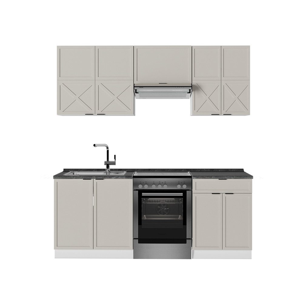 Vicco Küchenzeile Fame-Line, GrauBeige/Weiß/Weiß, 200 cm, günstig online kaufen