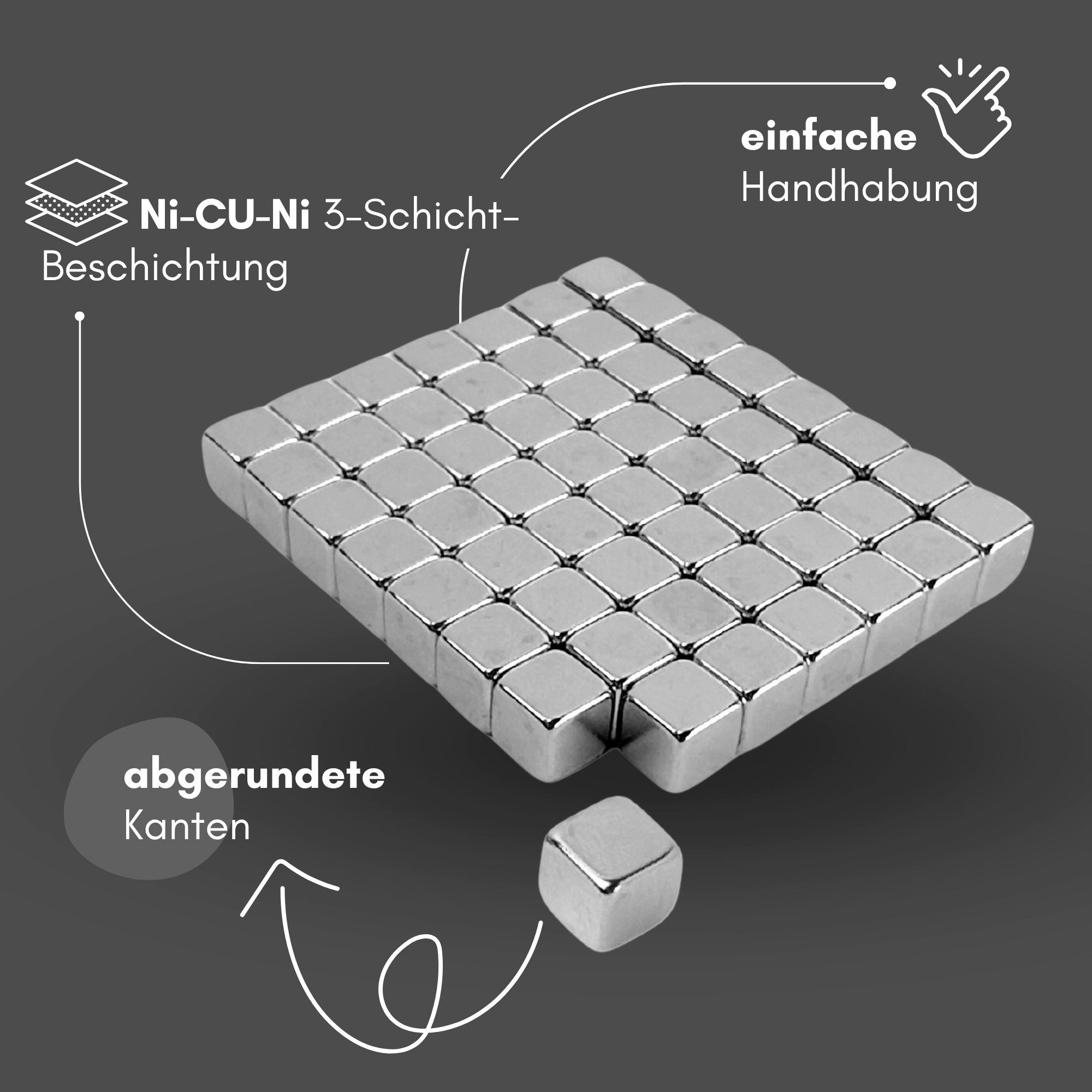 MaajeeKuto Magnet Neodym Magnet 5x5x5 mm N38 Würfelmagnet 1kg Haftkraft Stark (100-St) – Bild 3 von 5