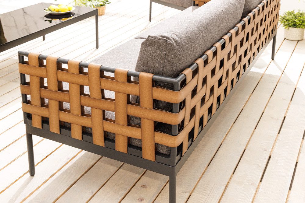 riess-ambiente Loungesofa UNIQUE 185cm schwarz / braun / grau · Outdoor-2-Sitzer aus Aluminium, Einzelartikel 1 Teile, inkl. Kissen · wetterfest · Balkon/Terrasse/Garten · Rattan-Geflecht