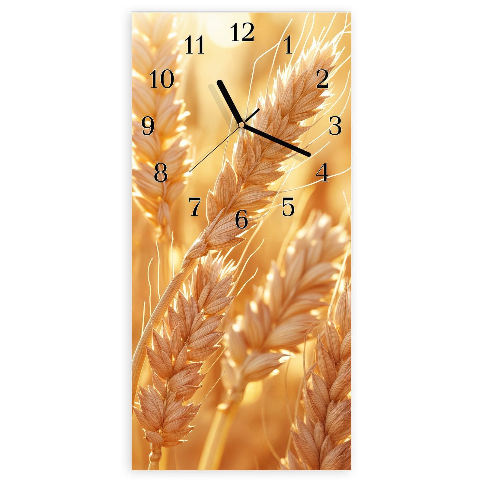 Wanduhr Glasuhr Wandkunst Größe 30 x 60 cm mit Motiv Weizenfelder