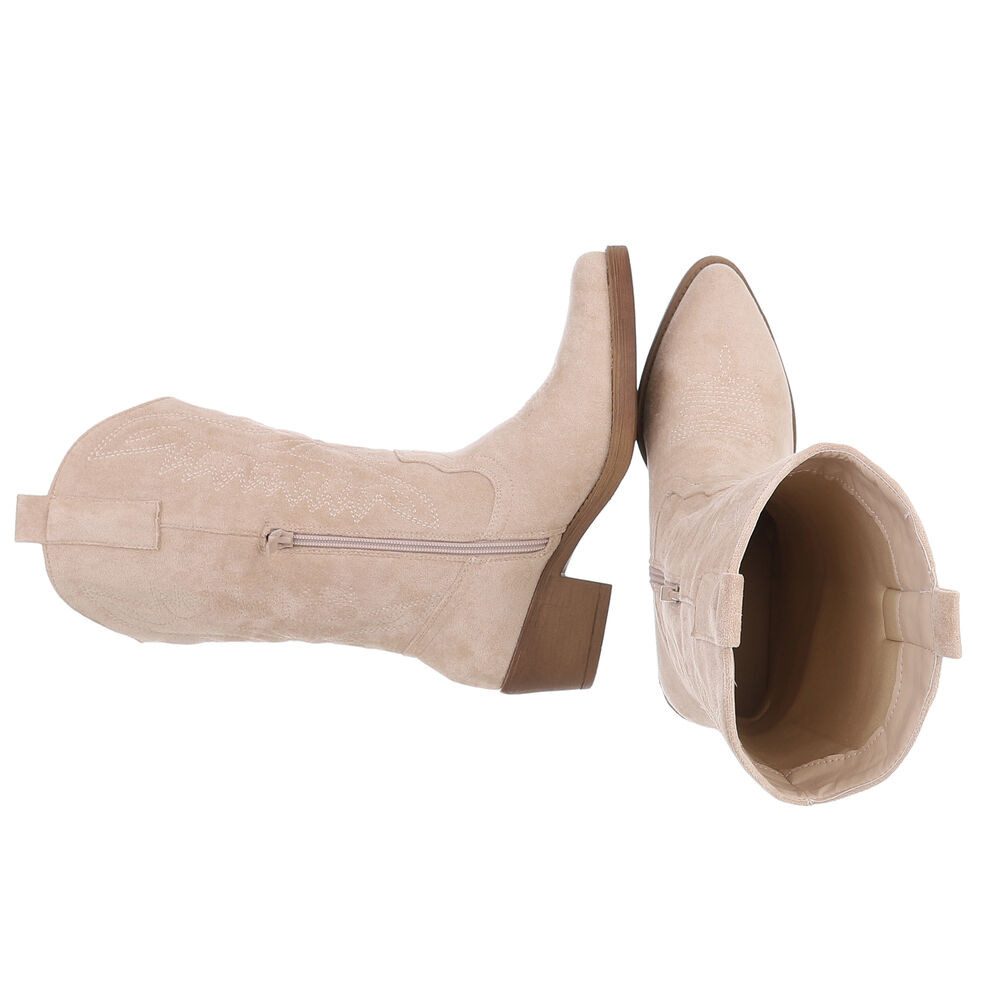 Ital-Design Moderner Western-Stiefel mit Stickerei für Damen Westernstiefel (77747573) Blockabsatz Stiefel in Beige