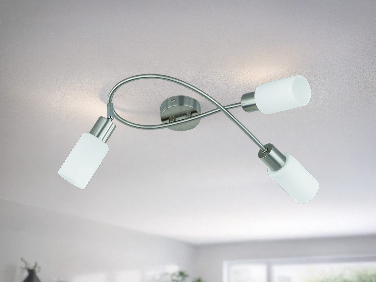 Reality Leuchten LED Deckenleuchte mit Glas Lampenschirmen, Breite 45cm, LED wechselbar, Warmweiß, Designklassiker mit einem schwenkbaren Strahler & Leuchtmitteln