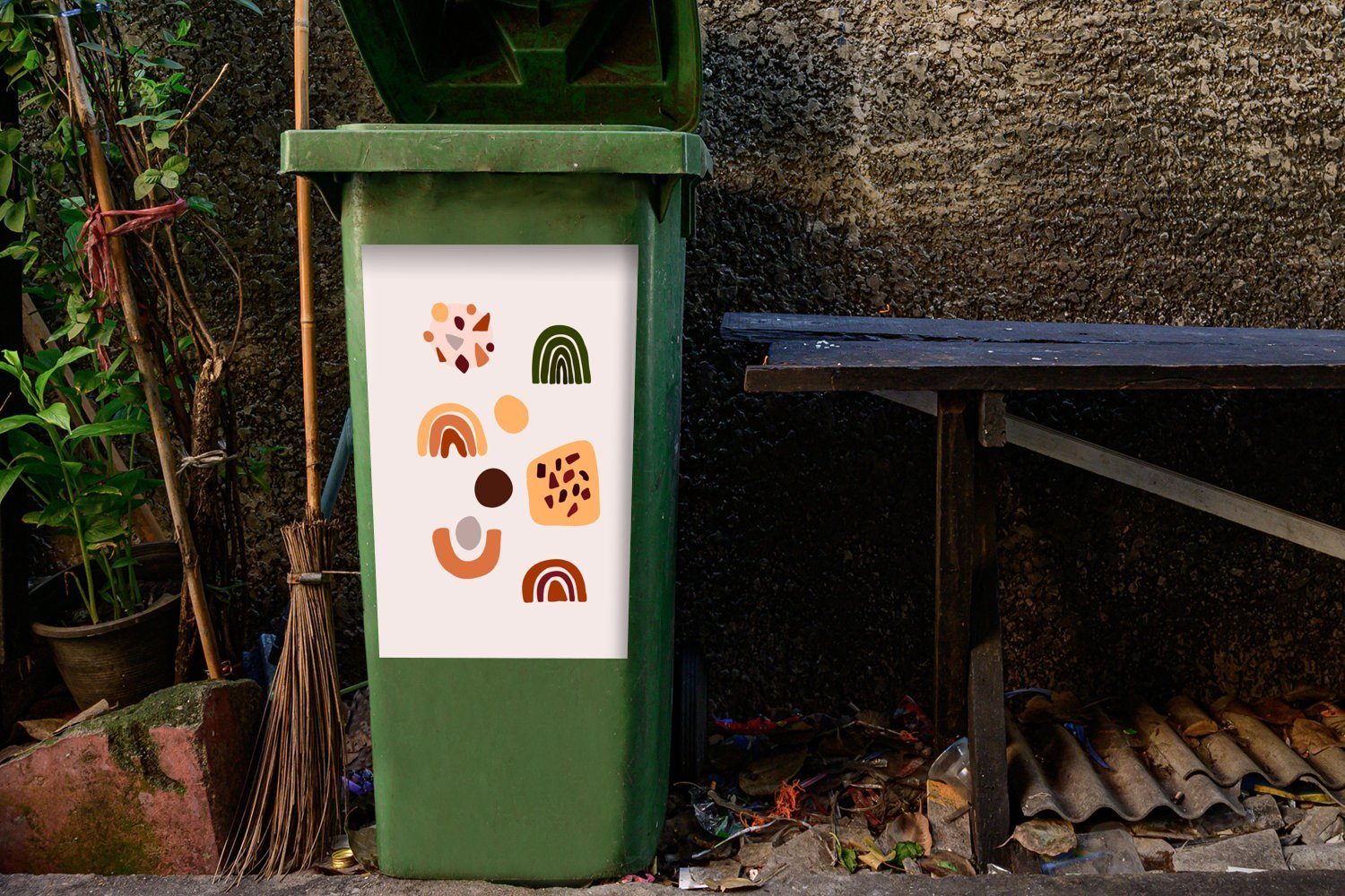 Abstrakt - MuchoWow - Container, Sticker, Wandsticker (1 Winter Abfalbehälter Mülleimer-aufkleber, St), Design Mülltonne,