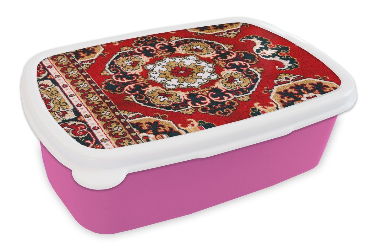 Persischer Lunchbox Rot, rosa - Teppiche - Kunststoff, (2-tlg), MuchoWow Snackbox, Brotdose Brotbox Teppich Kinder, Mädchen, Kunststoff für Erwachsene,